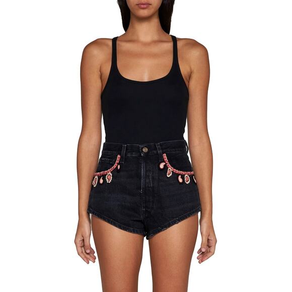 Alanui Pattern Embroidered Denim Shorts - 28 - Navy - Picture 3 of 5